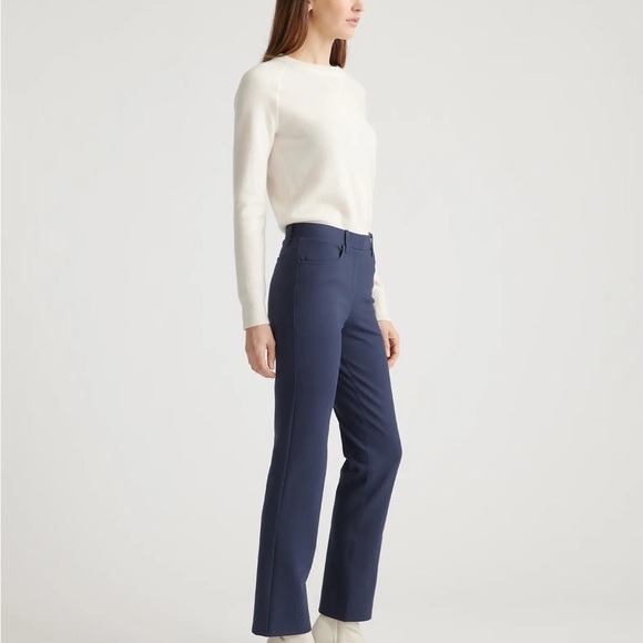 Quince Pants - Quince Women Ultra-Stretch Ponte Straight Leg Pants Small Petite Navy Blue Offic